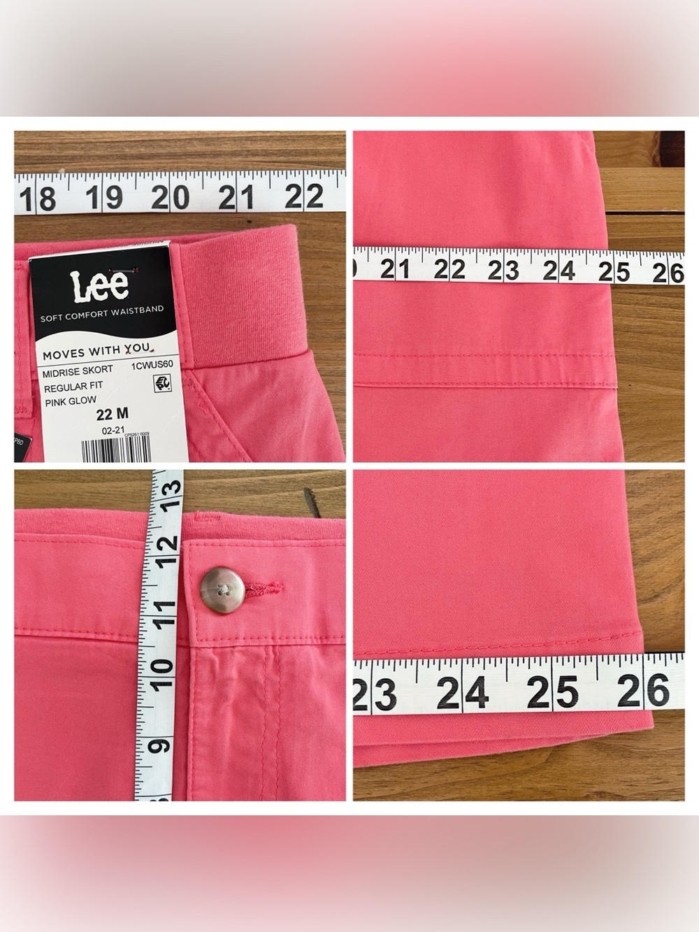 Lee Women's Pink Mid-Rise Comfort Waistband Cotton Skort w/ Pockets Size 22 - Picture 11 of 15